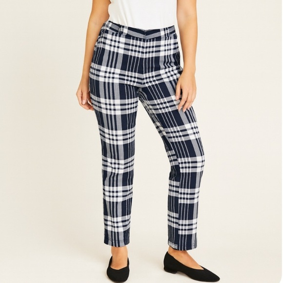 Rainbow brand black & white checkered plaid pull on elastic waist straight leg - Picture 1 of 7